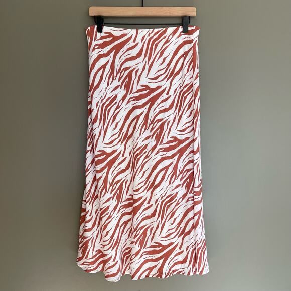 Rails Anya Midi Skirt In Rust Zebra Size Large White Redish Brown Zebra Print - Picture 12 of 16